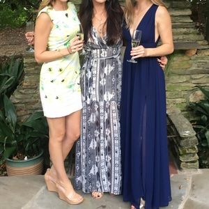 Maxi tribal print dress - blue / grey